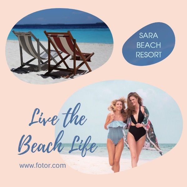 lifestyle, play, life, Pink Beach Resort Ads Instagram Post Template