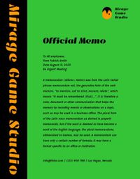 advertisement, business, promotion, Green Mirage Game Studio Memo Template
