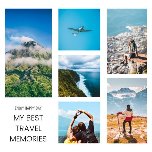 travel, journey, summer, White Nature Trip Collage Photo Collage (Square) Template