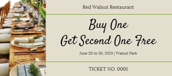 Buy One Get One Free Restaurant Coupon Gift Certificate