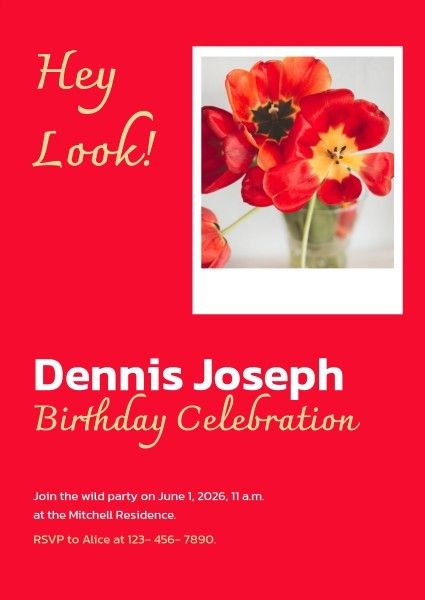party, anniversary, dinner, Red Birthday Invitation Template
