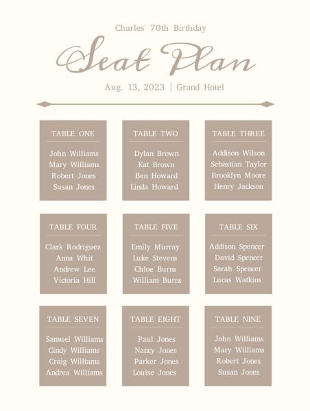 Brown Background Seating Chart Template
