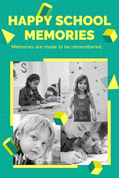 kindergarten, photo album, happy school memories, School Yearbook Pinterest Post Template
