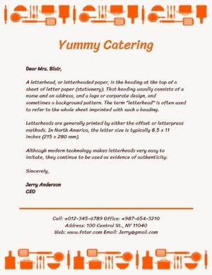 restaurant, cook, food, Yummy Catering Letterhead Template