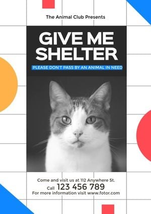 help animal, cat, pet, White Animal Shelter Help Poster Template