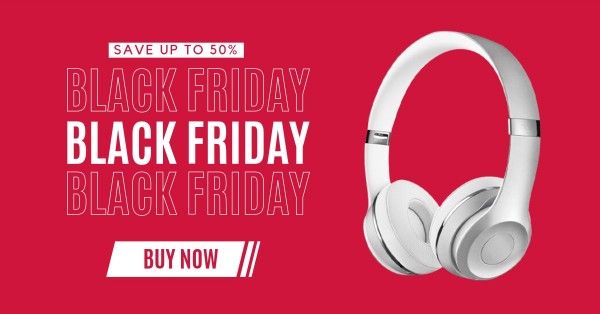 discount, promotion, style, Red Headphone Black Friday Sale Facebook App Ad Template