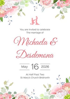 marriage, invite, illustration, White And Pink Floral Wedding Invitation Template