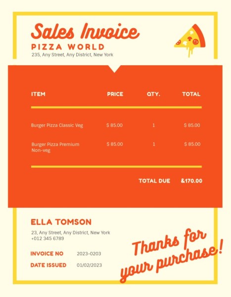 Pizza Store Invoice