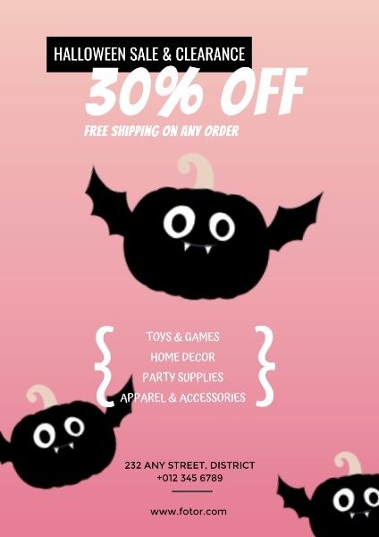 sale, holiday, discount, Pink Halloween Shop Promotion Poster Template