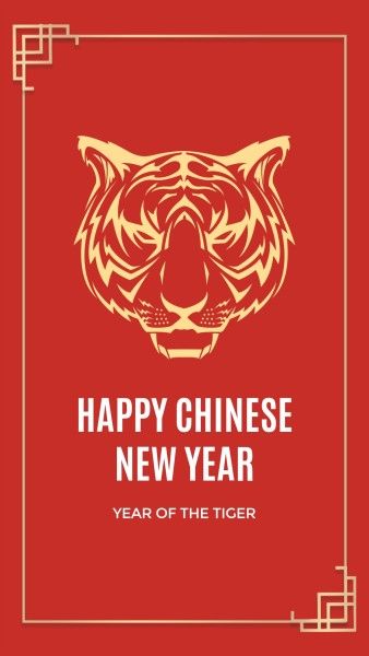 year of tiger, lunar new year, happy new year, Red Happy Chinese New Year Tiger Year Instagram Story Template