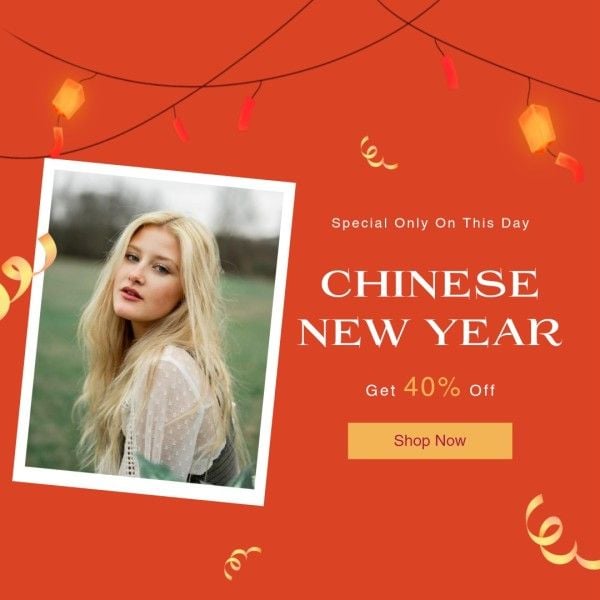 promotion, new year promotion, girl, Red Orange Chinese New Year Sale Instagram Post Template