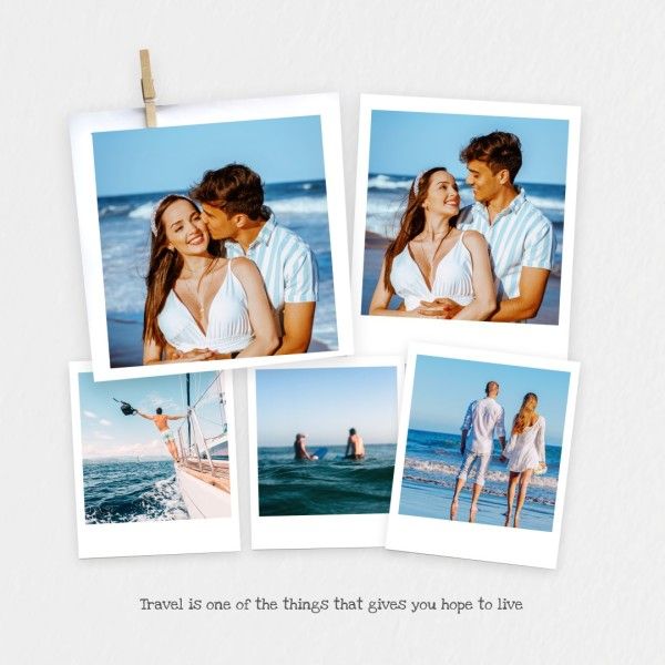 travel, journey, trip, Blue And Gray Polaroid Vacation Collage Photo Collage (Square) Template