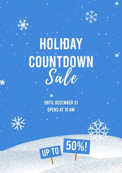 promotion, holiday, winter, Blue Snow Christmas Sale Poster Template