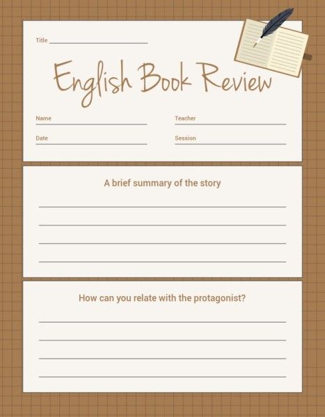 school, education, student, Brown Classic English Book Review Worksheet Template
