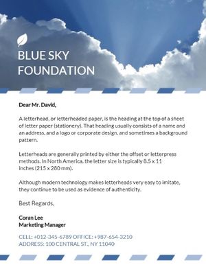 nature, environment, life, Blue Sky Foundation Letterhead Template