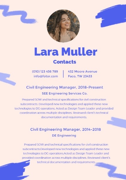 Civil Engineering Management Pink Art Resume Resume