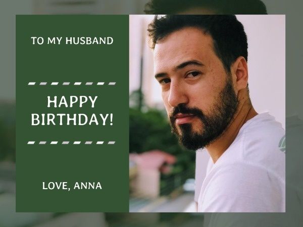 wishes, happy birthday, greeting, Simple Green Husband's Birthday Card Template