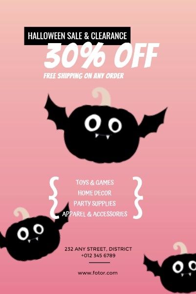 store, clearance, sale, Pink Halloween Shop Promotion Pinterest Post Template