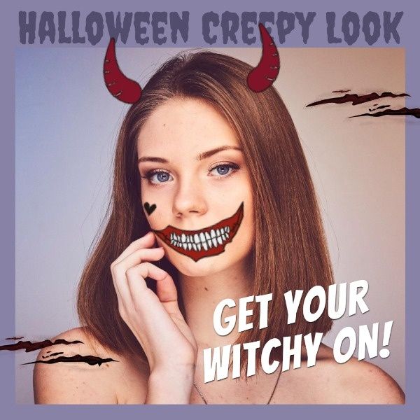 holiday, festival, girl, Halloween Creepy Look Instagram Post Template