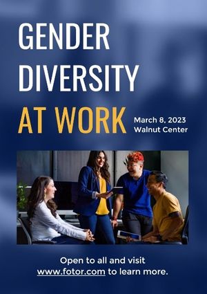 business, balance, gap, Blue Gender Diversity At Work Poster Template