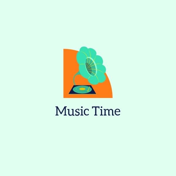 music, record player, gramophone, Green Illustration Recording Studio Logo Template