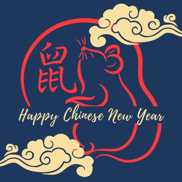 new year, animal, cloud, Blue And Red Chinese Rat Instagram Post Template