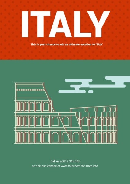 绿色红色意大利建筑之旅 英文海报