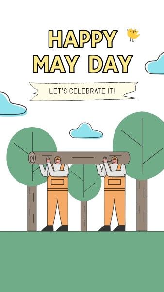 greeting, celebration, celebrate, White And Green Illustration Happy International Workers' Day Instagram Story Template