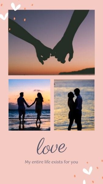 romantic, valentines day, Pink Love Couple Valentine Collage Photo Collage 9:16 Template