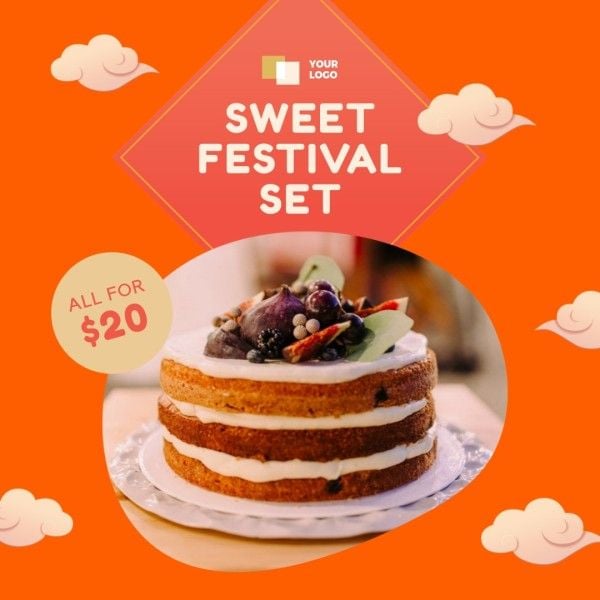 chinese new year, traditional chinese new year, year of the tiger, Orange New Year Food Cake Instagram Post Template
