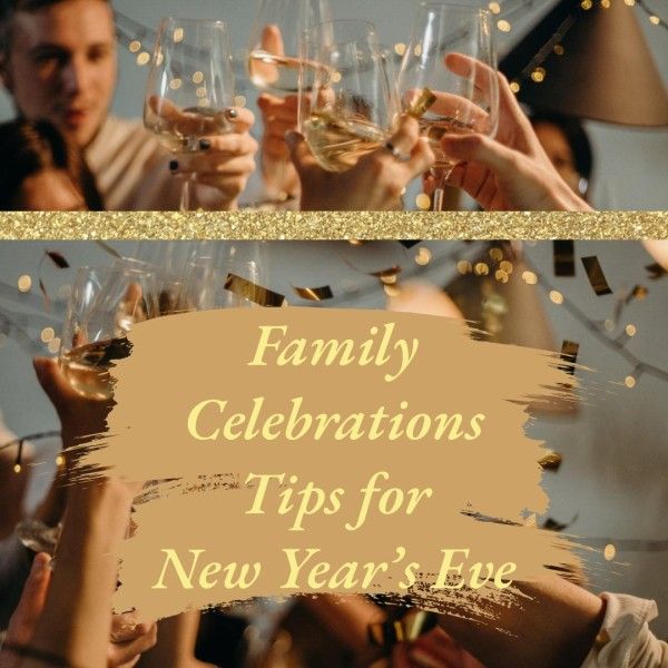 social media, tips, eve, Gold Yellow New Year Family Celebration Photo Collage (Square) Template