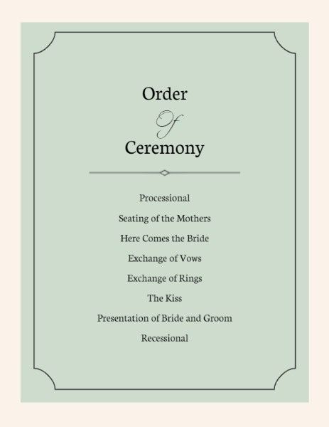 reception, ceremony, engagement, Classic Green White Wedding Program Template