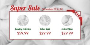discount, promotion, bed sheet, White Bedding Sale Twitter Post Template