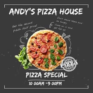 restaurant, pizzeria, food, Black Pizza House Sale Instagram Post Template