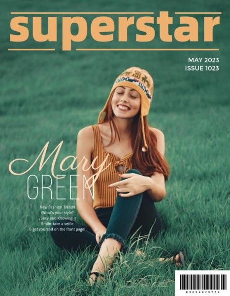 girl, fhasion, article, Green Superstar Magazine Cover Template