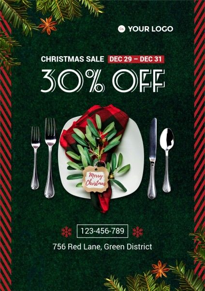 holiday, food, restaurant, Christmas Dinner Special Offer Sale Poster Template