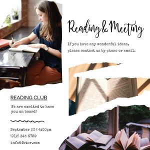 club, book, friend, White Reading And Meeting Activity Instagram Post Template