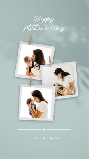 mothers day, mother day, greeting, Green Minimal Polaroid Mother's Day Photo Collage 9:16 Template