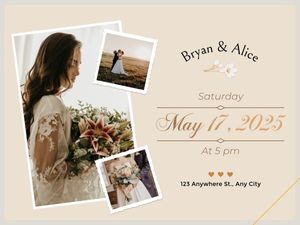 marriage, married, invite, Beige Gold Modern Photo Collage Wedding Invitation Card Template