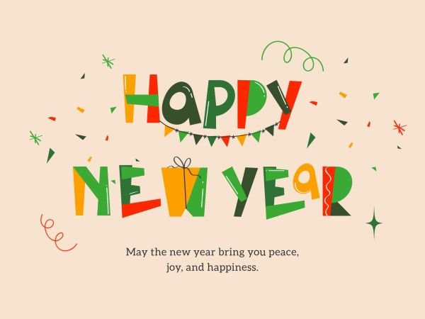 Beige And Green Illustration Happy New Year Card Template And Ideas For 