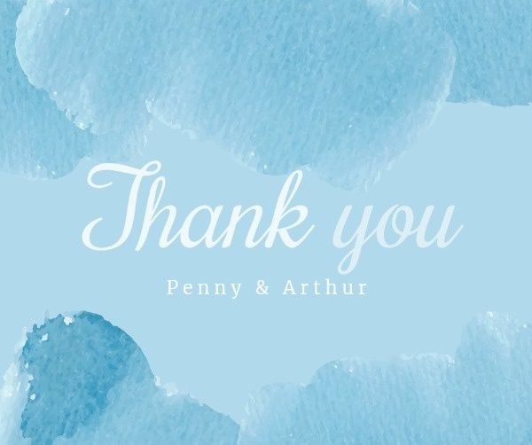 wedding, ceremony, couple, Blue Watercolor Thank You Card Facebook Post Template