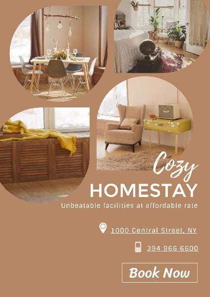 reservations, food and drink, vacation, Collage Homestay Poster Template