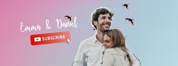 button, video, love, Pink And Blue Couple Vlog Channel Facebook Cover Template
