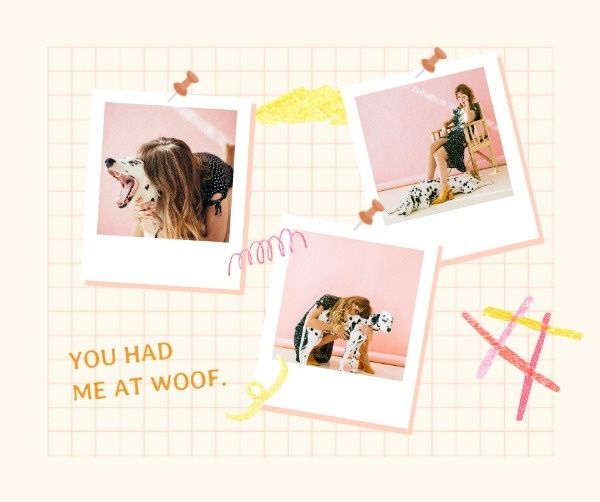 woof, polaroid, dog, Cute Pet Photo Collage Facebook Post Template