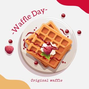 White And Orange Illustration Waffle Day Instagram Post