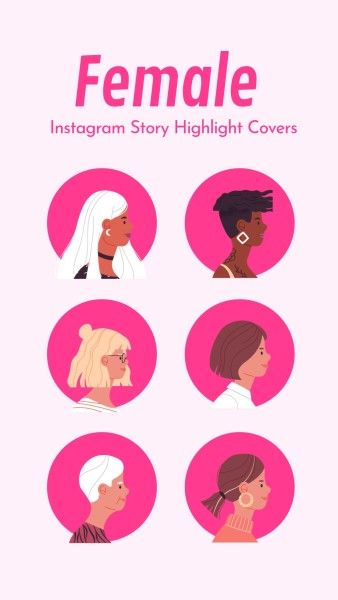 instagram story, woman, women, Pink Cartoon Ethnic Female Characters Instagram Highlight Cover Template