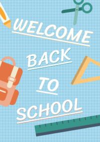 new semester, schoolbag, ruler, Welcome Back To School Flyer Template