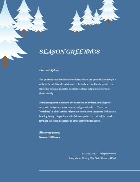 holiday, festive, life, Blue Winter Christmas Tree Letter Letterhead Template