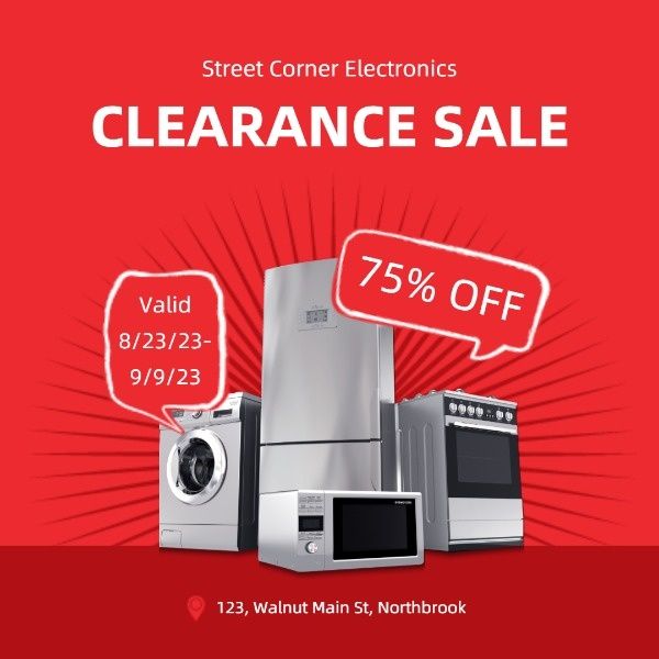 electronics, promotion, discount, Red Appliance Clearance Sale Instagram Post Template