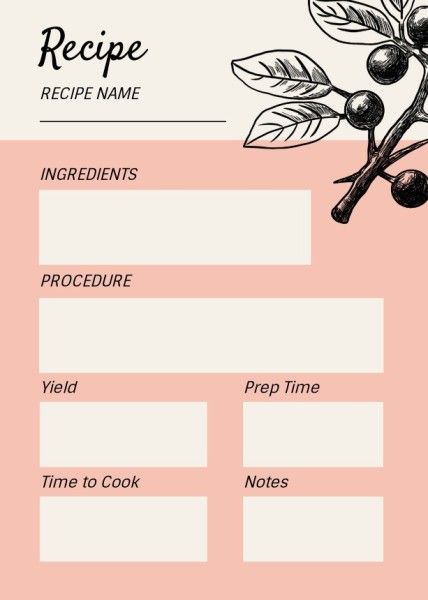  designer,  designers,  graphic design, Pink And Beige Olive Pattern Recipe Card Template